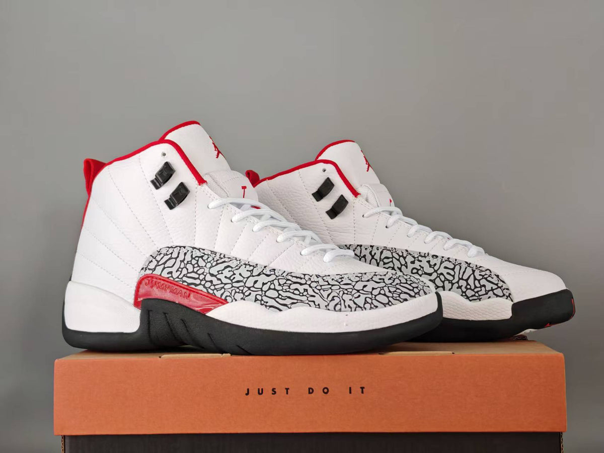 Air Jordan 12 Retro MENS WMNS Summit White Varsity Red Lizard Texture Metallic Silver