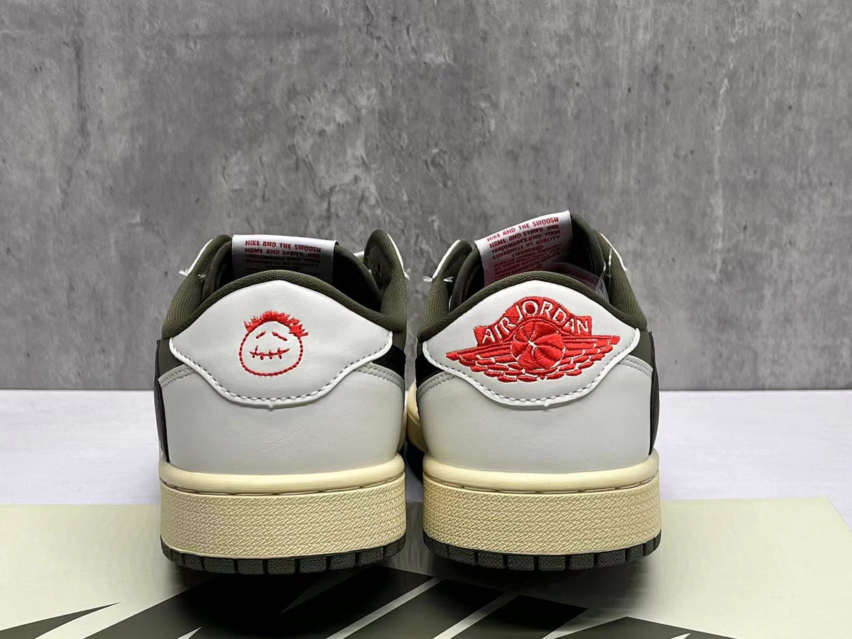 Travis Scott x Air Jordan 1 Low OG SP Beige‑Olive Reverse Swoosh