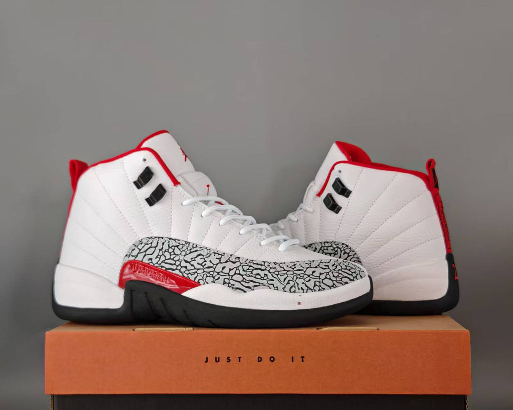 Air Jordan 12 Retro MENS WMNS Summit White Varsity Red Lizard Texture Metallic Silver