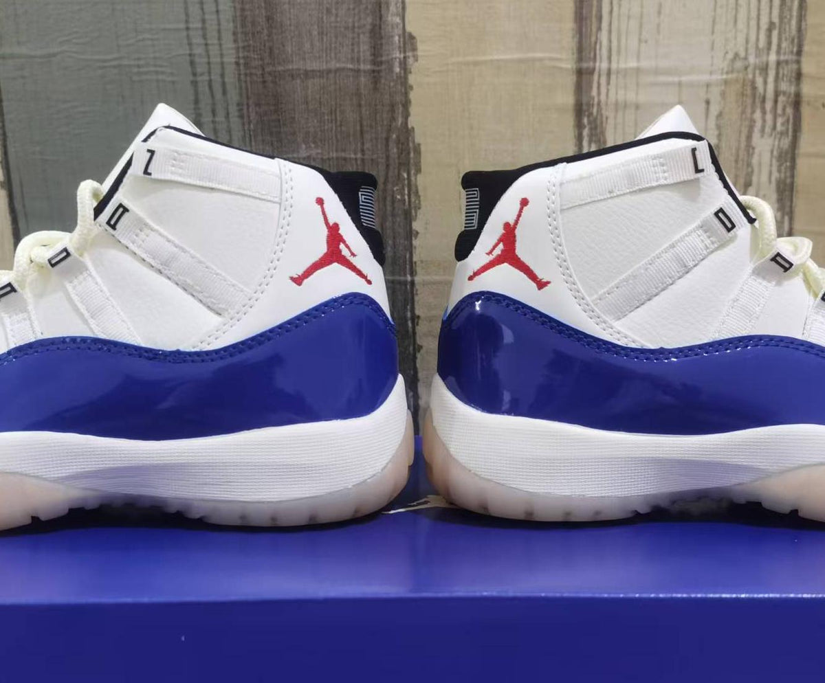 Air Jordan 11 Retro MENS WMNS Sail Off‑White Newsprint Sport Royal