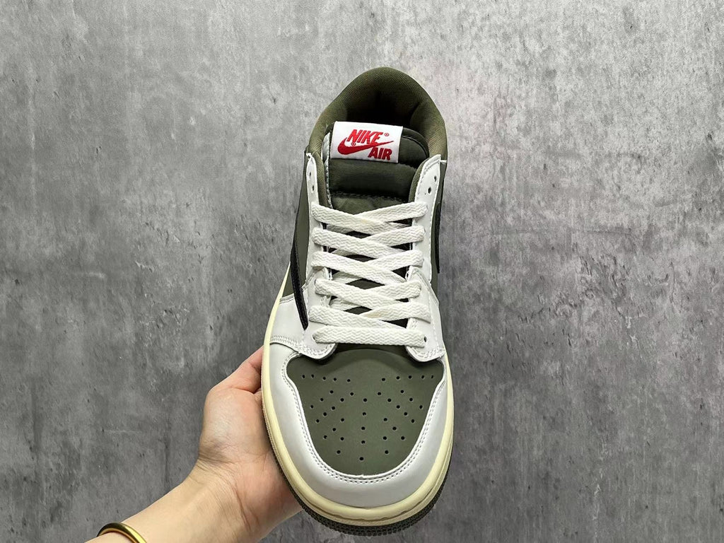 Travis Scott x Air Jordan 1 Low OG SP Beige‑Olive Reverse Swoosh